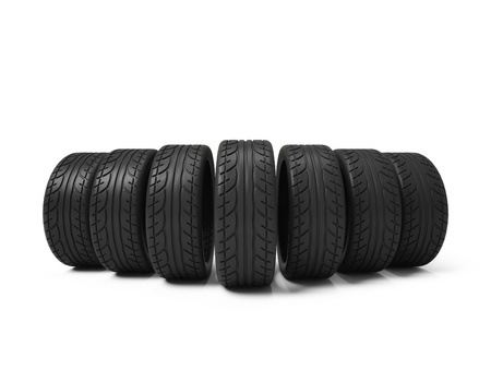 Seven Tires Formation Isolated on White Background の写真素材