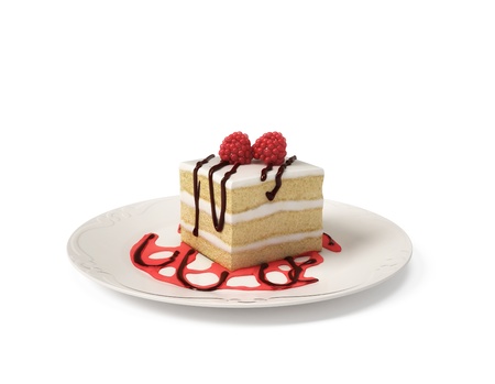 Raspberry layer cake isolated on white backgroundの写真素材