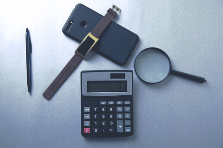 stationary with phone on tableの写真素材