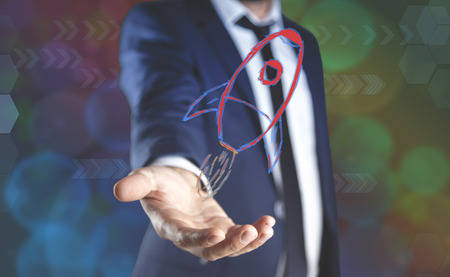 man hand racket in screen in bokeh backgroundの写真素材