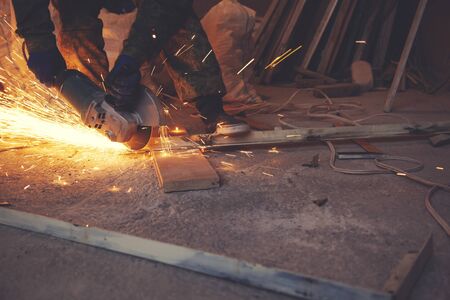 Cutting metal with many sharp sparks in home