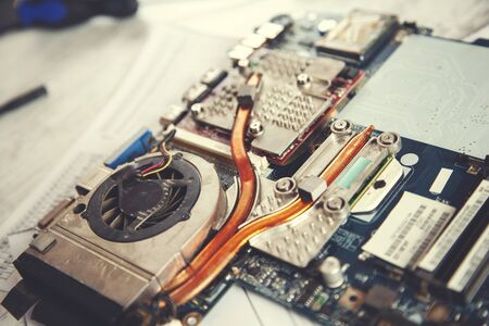 computer processor with fan on the table