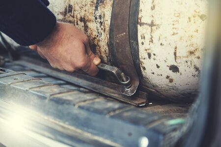 man hand gas cylinder for the car