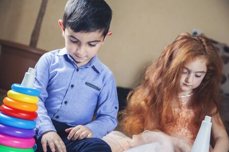 baby playing in toys in the homeの写真素材