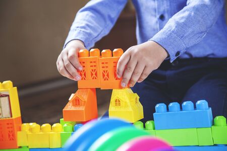 baby playing in toys in the homeの写真素材