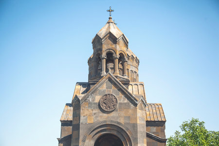 church in armenia under blue sky backgroundの写真素材