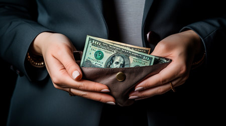 a person holding a bunch of money in their handsの素材