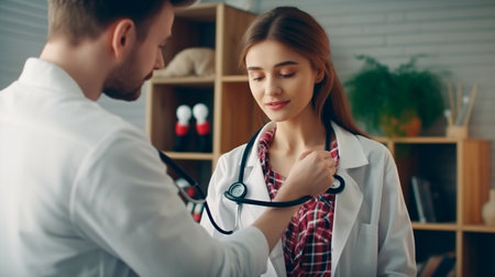 a doctor and a patient are talkingの素材