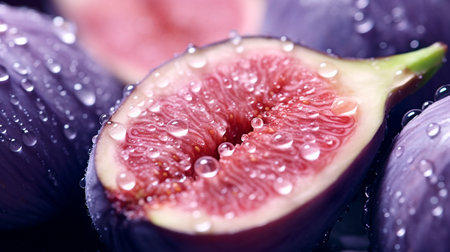 a close up of a fig with water dropletsの素材