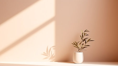 a plant in a white vase on a white tableの素材