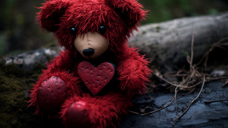 a teddy bear holding a heart with hearts scattered around itの素材