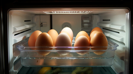 a refrigerator filled with lots of eggs in itの素材