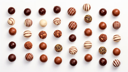 a variety of chocolates on a white surfaceの素材