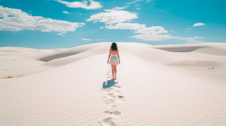 a woman walking in the sand dunesの素材