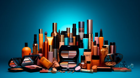 a large collection of cosmetics products on a tableの素材