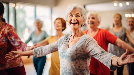 a group of older women dancing in a dance studioの素材