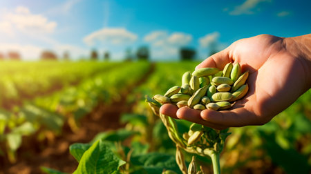 a person holding a handful of pistas in their handsの素材
