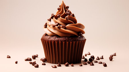 a chocolate cupcake with chocolate frosting and chocolate chipsの素材