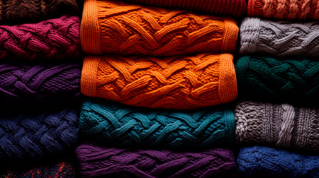 a rack of sweaters hanging on a wallの素材