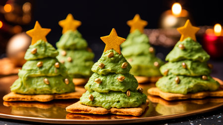 a group of christmas trees made of green icingの素材