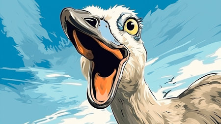 a bird with a very big beak and a big smileの素材