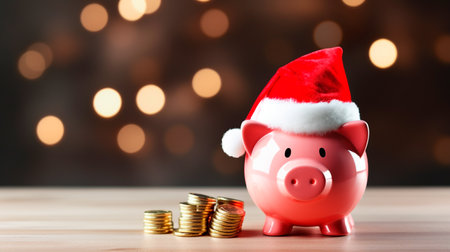 a piggy bank with a santa hat on topの素材