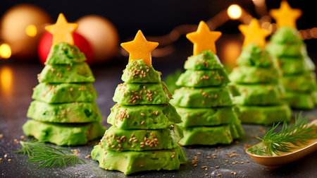 a group of christmas trees made of green icingの素材