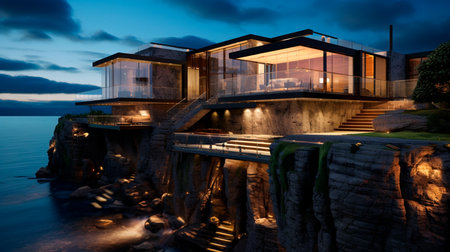 a house on a cliff overlooking the oceanの素材