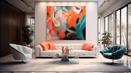 a living room with a couch, chair, and coffee tableの素材