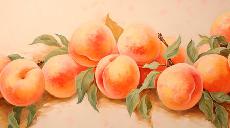a painting of peaches on a tableの素材
