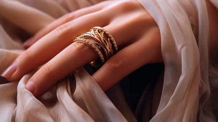 a woman's hand with a ring on her fingerの素材