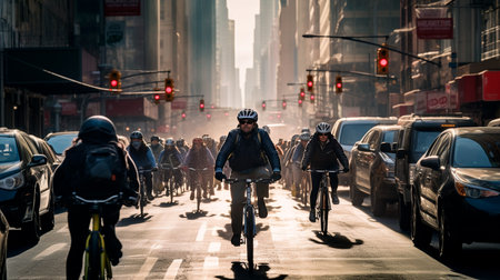 a person riding a bike down a streetの素材