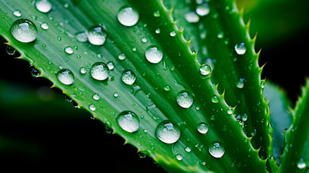 a close up of a plant with water dropletsの素材
