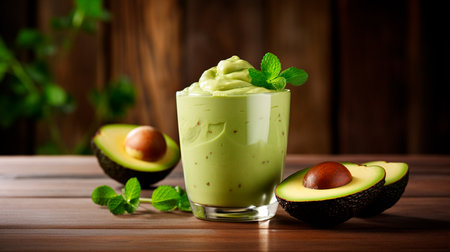 a green smoothie with avocado and mint leavesの素材
