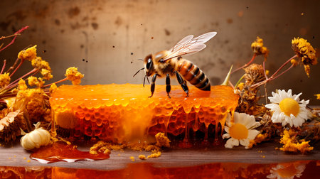 a bee on a honeycomb with a lot of honeyの素材