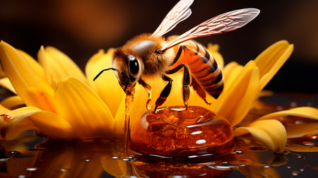 a bee on a honeycomb with a lot of honeyの素材