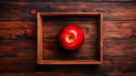 a box of apples on a wooden tableの素材