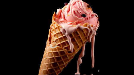a cone of ice cream with sprinkles and flowersの素材