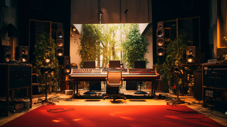a recording studio with a lot of equipmentの素材
