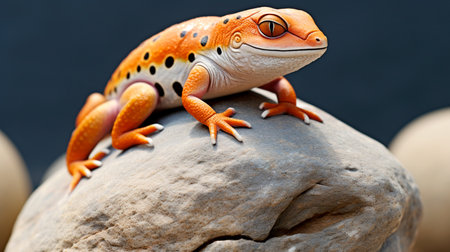 a geckole sitting on a rock with a blue backgroundの素材