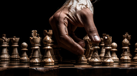 a man playing chess with a chess boardの素材