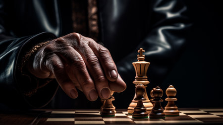 a man playing chess with a chess boardの素材