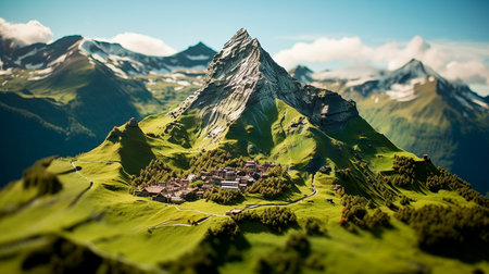 a small model of a mountain townの素材
