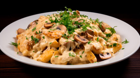 a dish of pasta with mushrooms and cheeseの素材