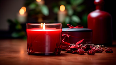 a candle with a candle holder and flowersの素材