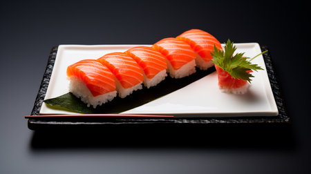 a plate of sushi with a black backgroundの素材