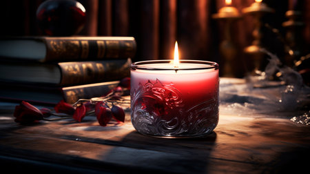 a candle with a candle holder and flowersの素材