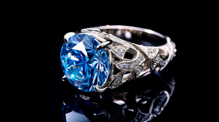 a blue diamond ring with a diamond haloの素材