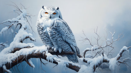 a snowy owl sitting in the snowの素材