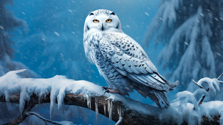 a snowy owl sitting in the snowの素材